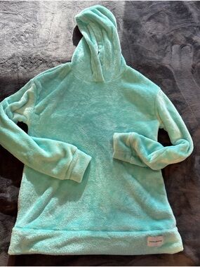Calvin Klein Jeans Plush Hooded Puffer in Light Teal